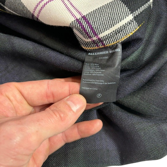 Alexander Wang Men’s Wool Plaid Tartan Patchwork Hooded Shirt Button Down Medium - Picture 7 of 10